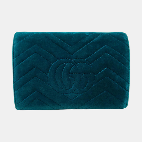 Authenticated pre-owned GG Marmont Mini Velvet Blue - Shoulder Bag at Looply