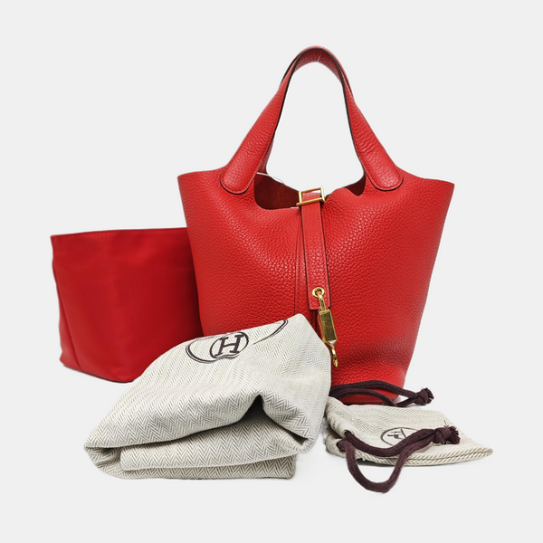 Authenticated pre-owned Picotin Lock 18 Clemence Red - Top Handle Bag at Looply
