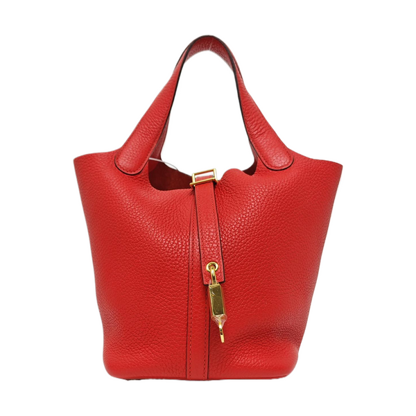 Authenticated pre-owned Picotin Lock 18 Clemence Red - Top Handle Bag at Looply