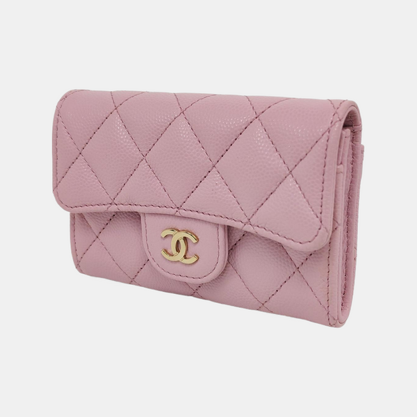 Authenticated pre-owned Classic Flap Quilted Grained Calfskin Pink Card Holder - Card Holder at Looply
