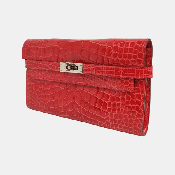 Authenticated pre-owned Kelly Shiny Porosus Crocodile Pink Wallet - Wallet at Looply