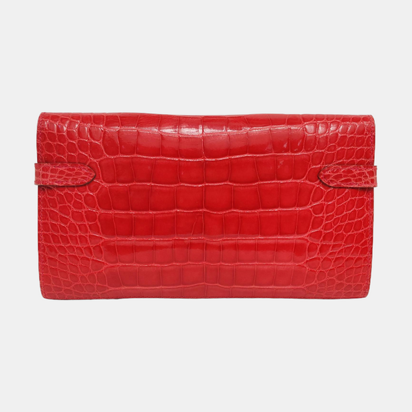 Authenticated pre-owned Kelly Shiny Porosus Crocodile Pink Wallet - Wallet at Looply