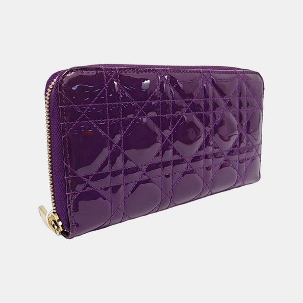 Authenticated pre-owned Lady Dior Patent Leather Purple Wallet - Wallet at Looply