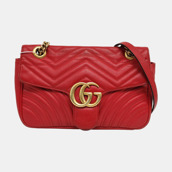 Authenticated pre-owned GG Marmont Medium Calfskin Red - Shoulder Bag at Looply