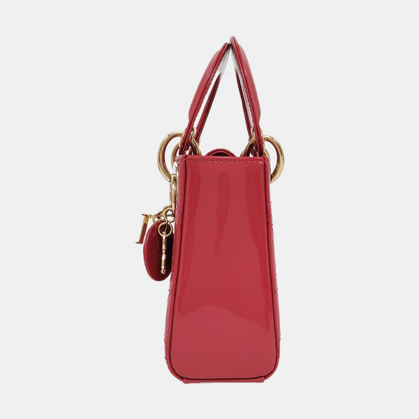 Authenticated pre-owned Lady Dior Mini Patent Leather Pink - Shoulder Bag at Looply