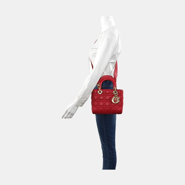 Authenticated pre-owned Lady Dior Lambskin Red - Shoulder Bag at Looply