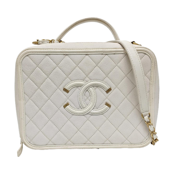 Authenticated pre-owned Filigree Large Quilted Grained Calfskin White - Shoulder Bag at Looply