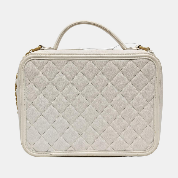 Authenticated pre-owned Filigree Large Quilted Grained Calfskin White - Shoulder Bag at Looply