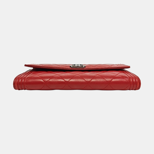 Authenticated pre-owned Boy Chanel WOC Quilted Lambskin Red Wallet - Wallet at Looply