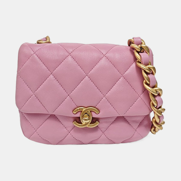 Authenticated pre-owned Classic Flap Mini Square Quilted Lambskin Pink - Crossbody Bag at Looply
