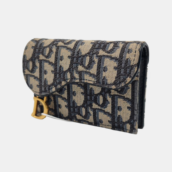 Authenticated pre-owned Saddle Oblique Canvas Blue Card Holder - Card Holder at Looply