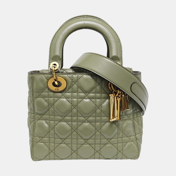 Authenticated pre-owned Lady Dior Small Lambskin Green - Shoulder Bag at Looply