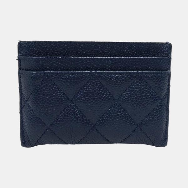 Authenticated pre-owned Filigree Quilted Grained Calfskin Blue Card Holder - Card Holder at Looply