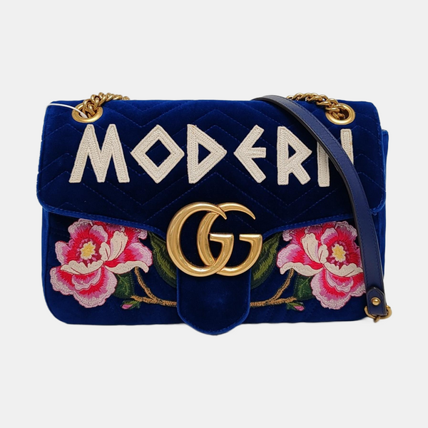 Authenticated pre-owned GG Marmont Large Velvet Blue - Shoulder Bag at Looply