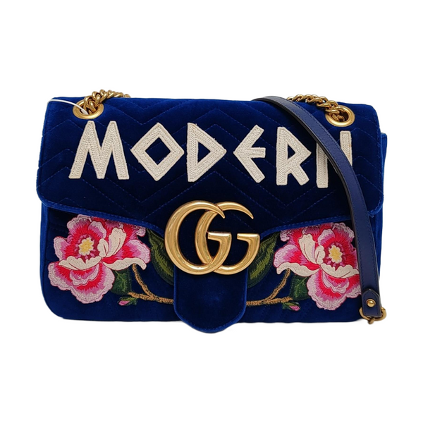 Authenticated pre-owned GG Marmont Large Velvet Blue - Shoulder Bag at Looply