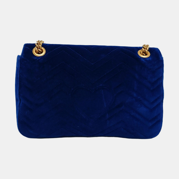 Authenticated pre-owned GG Marmont Large Velvet Blue - Shoulder Bag at Looply