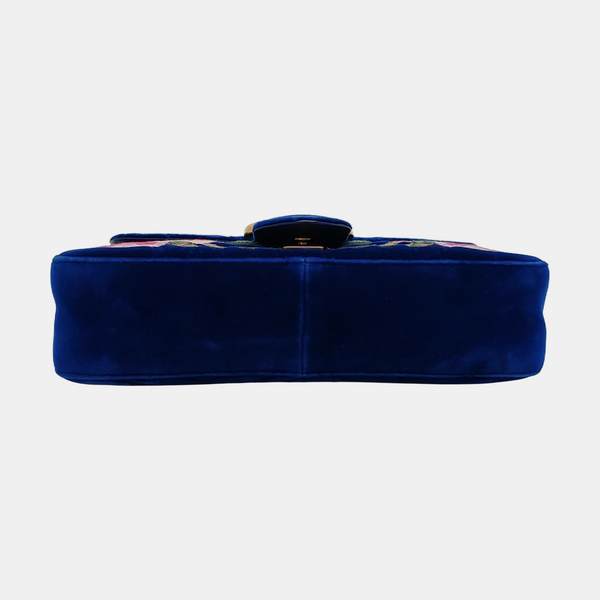Authenticated pre-owned GG Marmont Large Velvet Blue - Shoulder Bag at Looply