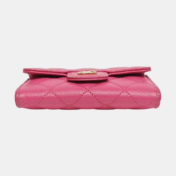 Authenticated pre-owned Classic Flap Quilted Grained Calfskin Pink Card Holder - Card Holder at Looply