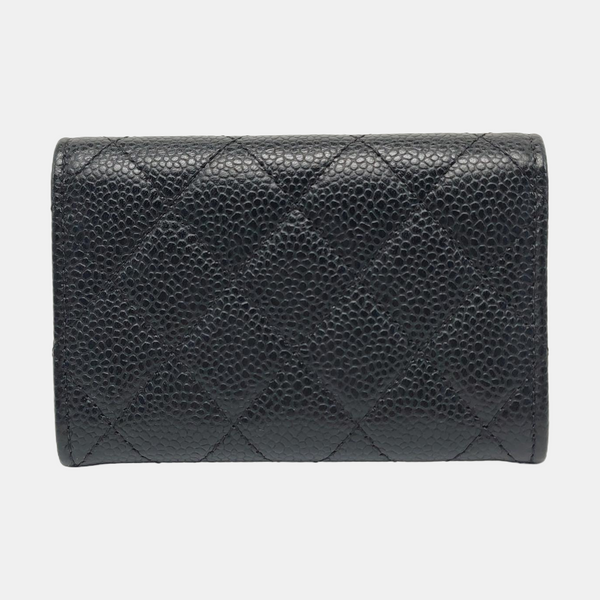 Authenticated pre-owned Classic Flap Quilted Grained Calfskin Black Card Holder - Handbags at Looply
