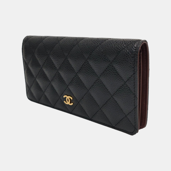 Authenticated pre-owned Classic Flap Quilted Grained Calfskin Black Wallet - Wallet at Looply