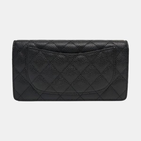 Authenticated pre-owned Classic Flap Quilted Grained Calfskin Black Wallet - Wallet at Looply