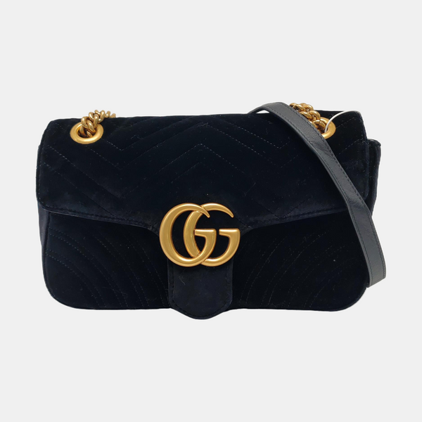 Authenticated pre-owned GG Marmont Medium Velvet Black - Shoulder Bag at Looply