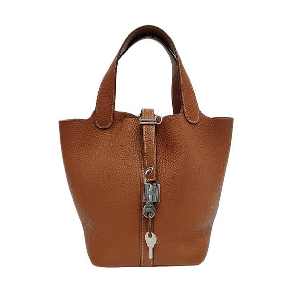 Authenticated pre-owned Picotin Lock 18 Clemence Brown - Top Handle Bag at Looply