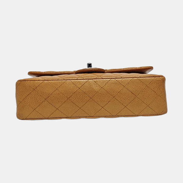 Authenticated pre-owned Classic Flap Medium Quilted Grained Calfskin Orange - Shoulder Bag at Looply