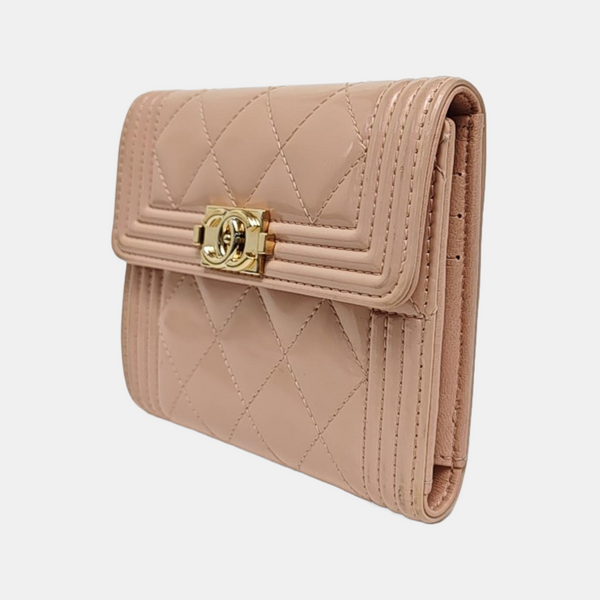 Authenticated pre-owned Boy Chanel Quilted Patent Leather Pink Wallet - Wallet at Looply