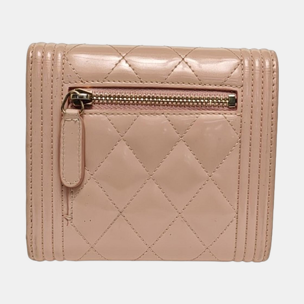 Authenticated pre-owned Boy Chanel Quilted Patent Leather Pink Wallet - Wallet at Looply
