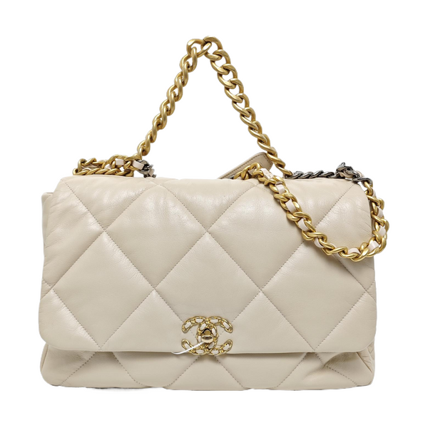 Authenticated pre-owned Chanel 19 Maxi Quilted Lambskin Beige - Shoulder Bag at Looply