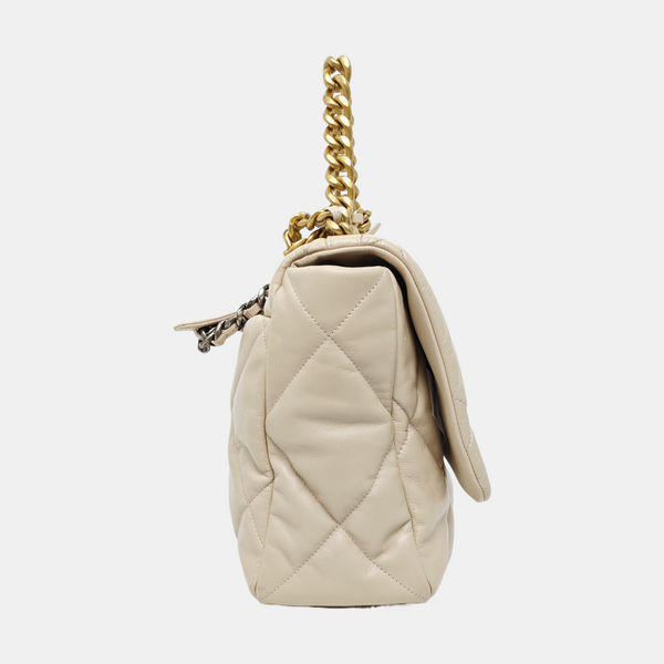 Authenticated pre-owned Chanel 19 Maxi Quilted Lambskin Beige - Shoulder Bag at Looply