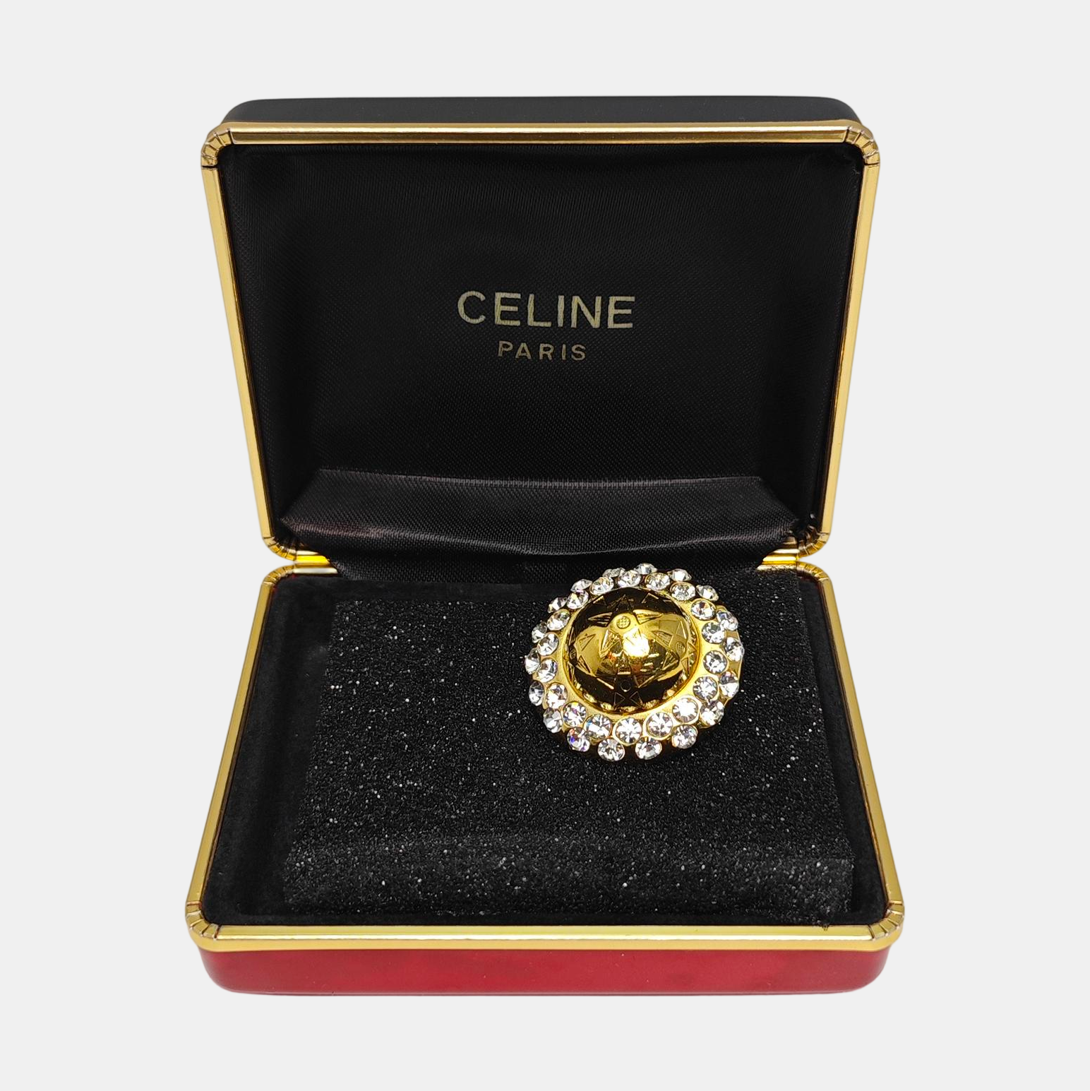CELINE ゴールド ブローチ Gold-tone Metal Synthetic Crystal Brooch – Looply