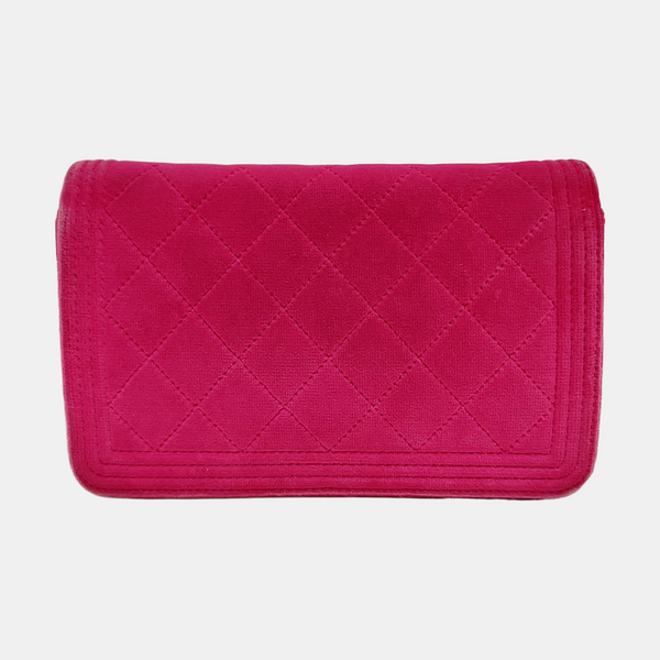 Authenticated pre-owned Boy Chanel WOC Quilted Velvet Pink - Crossbody Bag at Looply