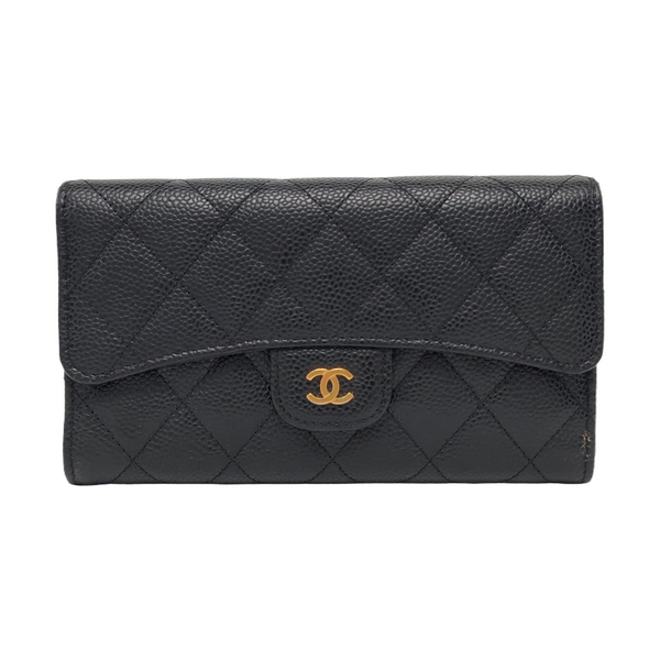 Quilted Grained Calfskin Wallet Black