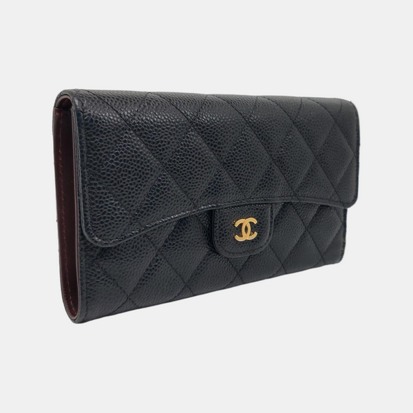 Quilted Grained Calfskin Wallet Black