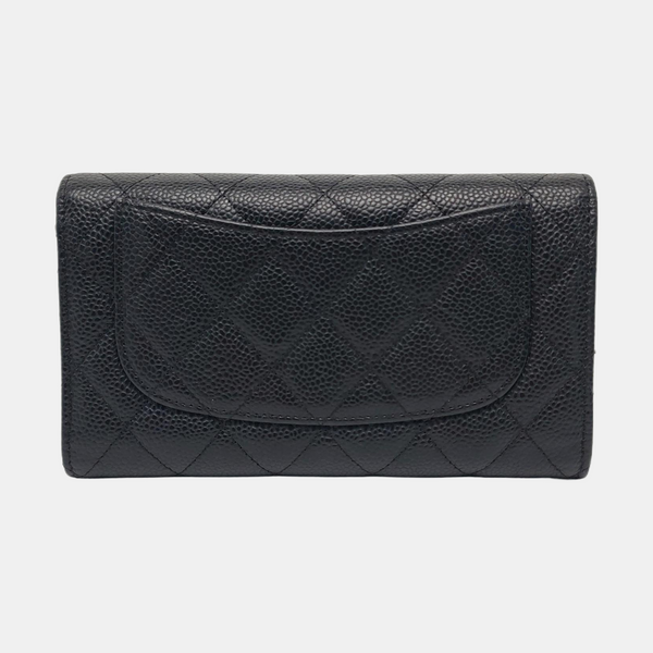 Quilted Grained Calfskin Wallet Black