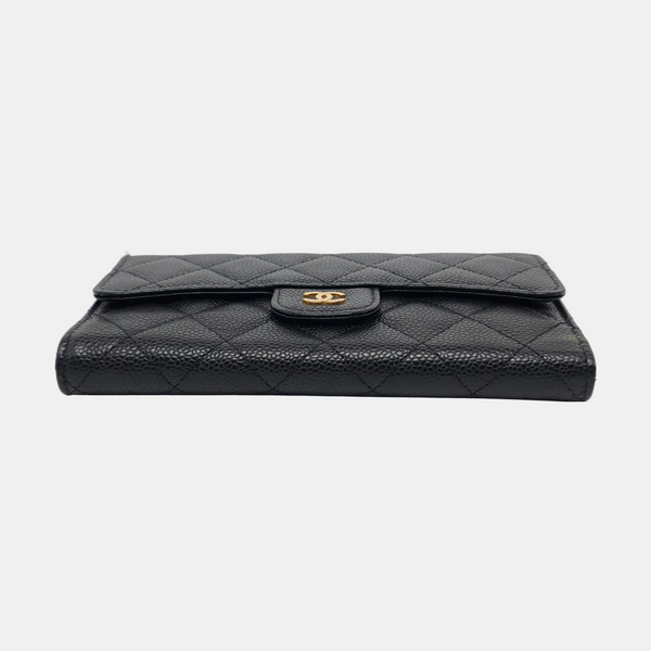 Quilted Grained Calfskin Wallet Black