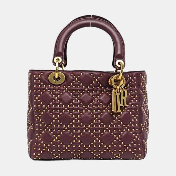 Authenticated pre-owned Lady Dior Medium Calfskin Burgundy - Top Handle Bag at Looply