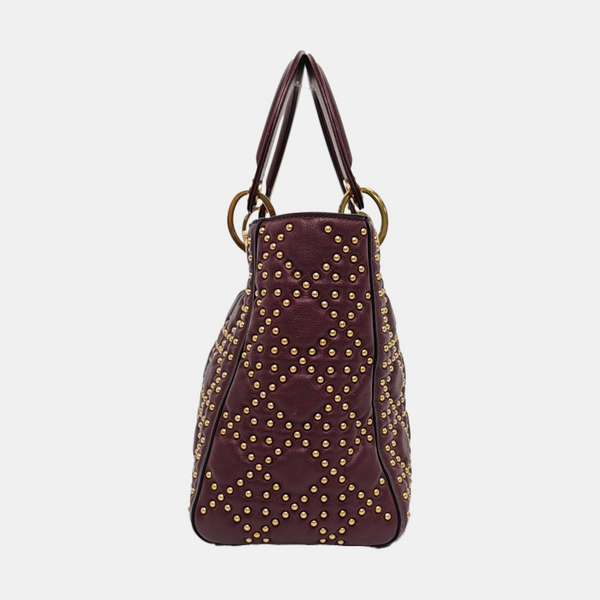 Authenticated pre-owned Lady Dior Medium Calfskin Burgundy - Top Handle Bag at Looply