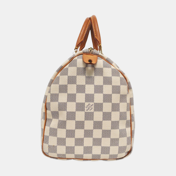 Authenticated pre-owned Speedy 30 Damier Azur Coated Canvas White - Top Handle Bag at Looply
