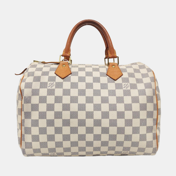 Authenticated pre-owned Speedy 30 Damier Azur Coated Canvas White - Top Handle Bag at Looply