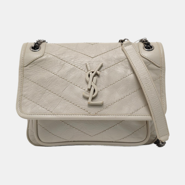 NIKI Small Chevron Calfskin White