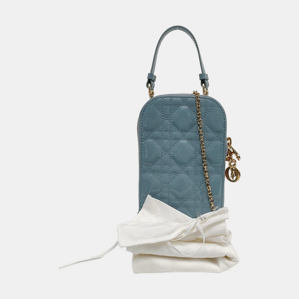 Authenticated pre-owned Lady Dior Patent Leather Blue - Shoulder Bag at Looply
