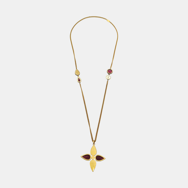 Authenticated pre-owned Gold Tone Tourmaline with Black And Blue Enamel Monogram Necklace Alloy Necklace - Necklace at Looply
