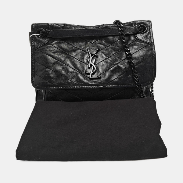 NIKI Medium Chevron Calfskin Black