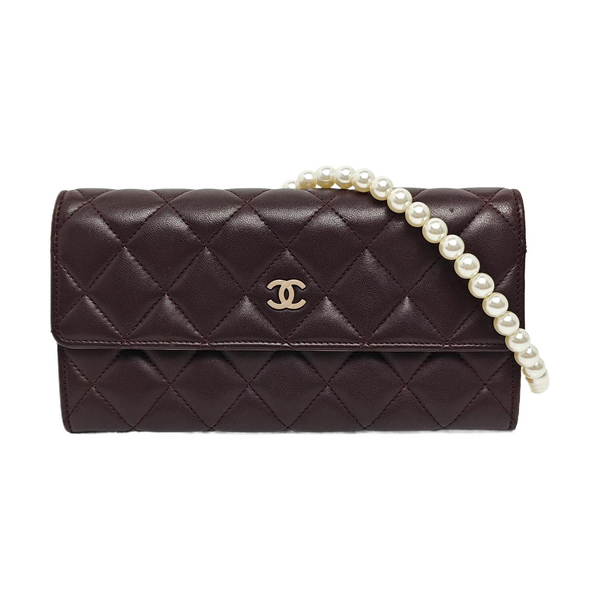 Authenticated pre-owned Classic Flap Quilted Lambskin Burgundy Wallet - Wallet at Looply