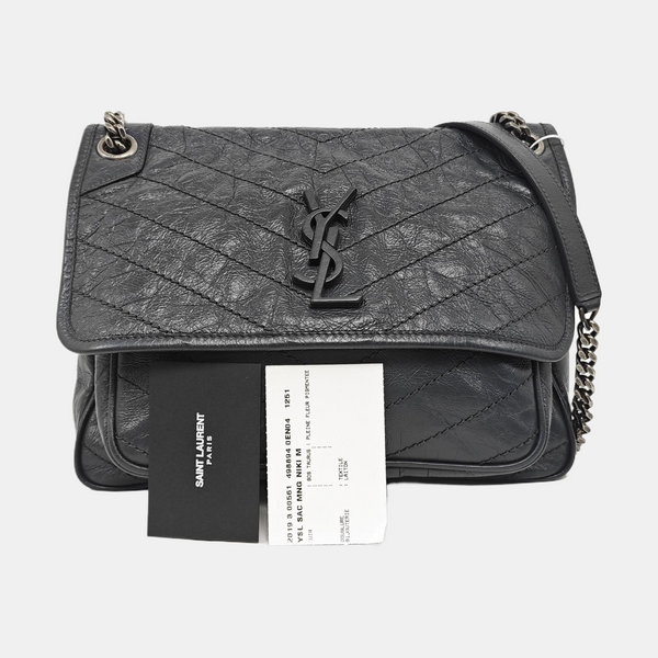 NIKI Medium Chevron Calfskin Gray