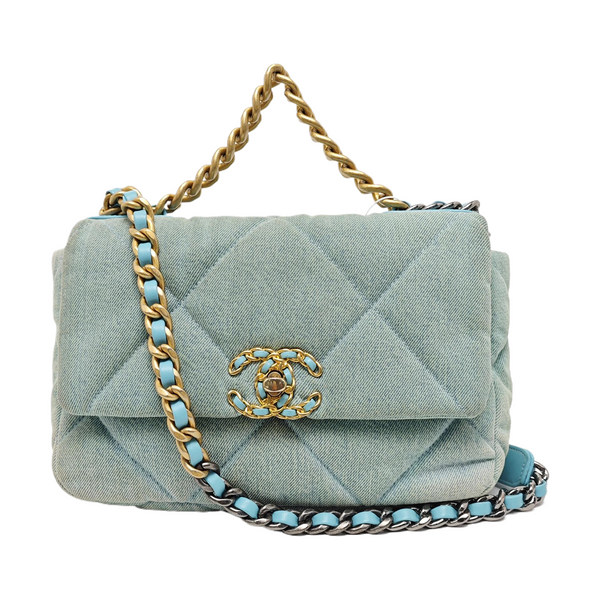 CHANEL 19 Small Quilted Denim Blue