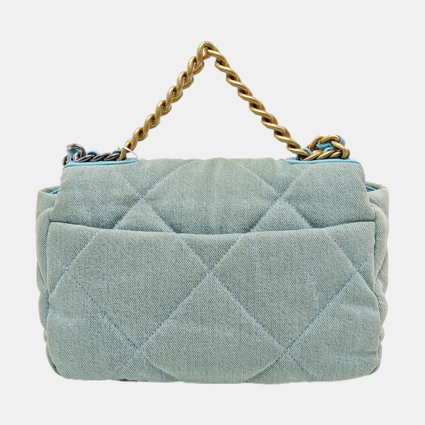 CHANEL 19 Small Quilted Denim Blue